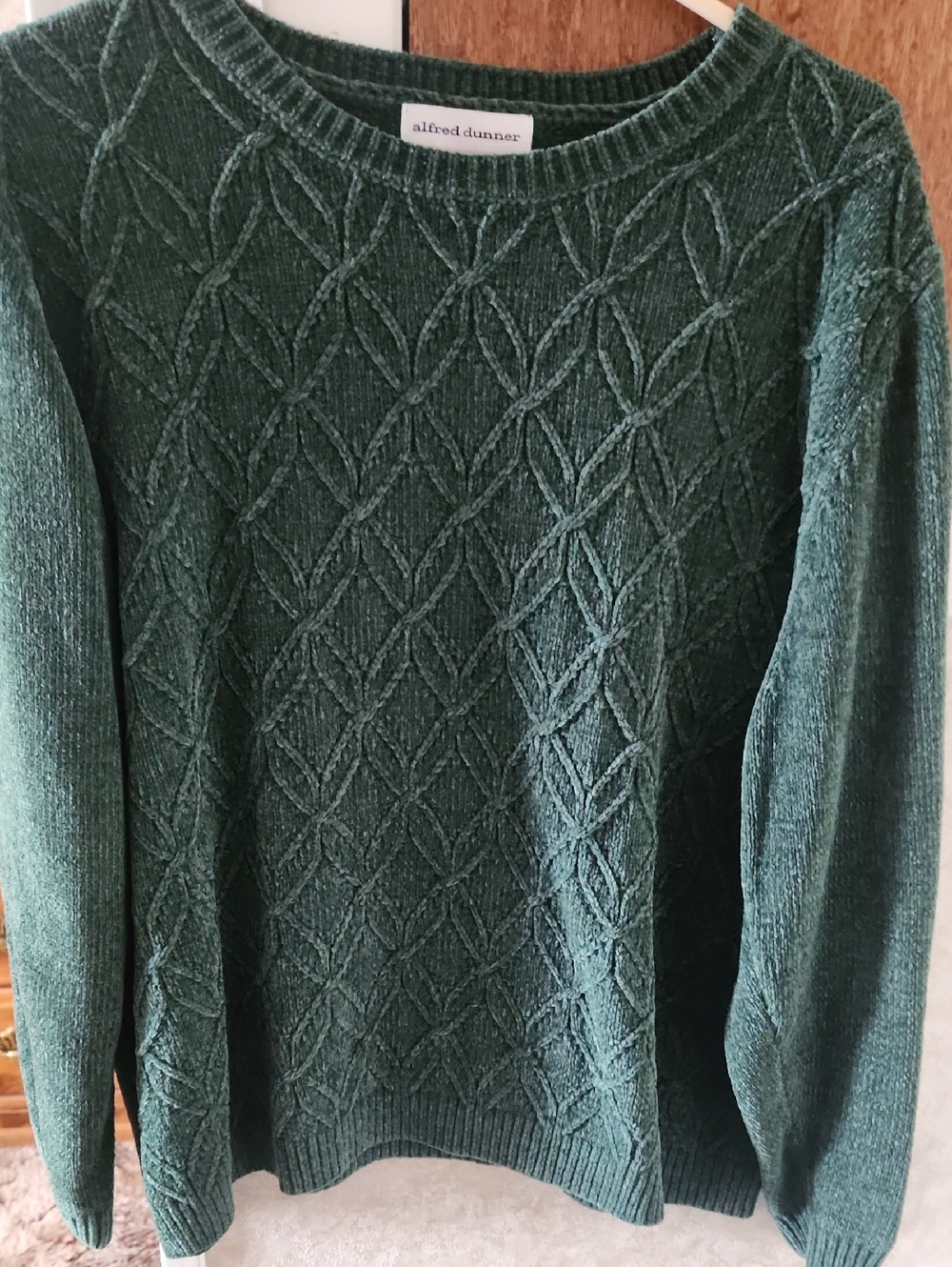 1X Alfred Dunner Forest Green Cable Crew Neck Sweater List#52